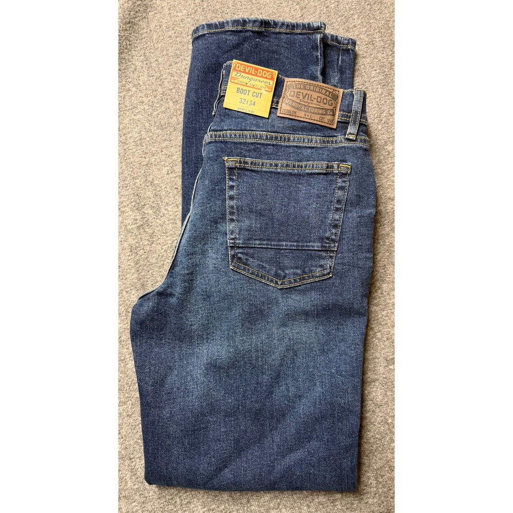 Devil-Dog Dungarees Mens Boot Cut Jeans Dark Wash Blue Denim 32x34 NEW